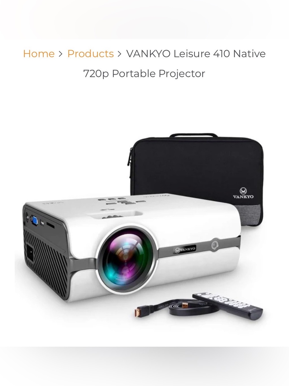 VANKYO Leisure 410 LED Projector with 3600 Lux, Carrying Bag and HDMI Cable
